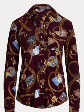 Ralph Lauren Burgundy Equestrian Print Button-Down Shirt